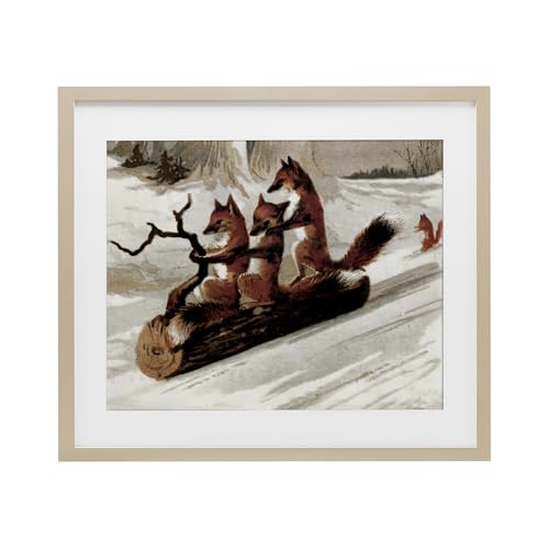 Stupell Industries 'Foxes Sledding on Log'�A�t���[���v�����g�A���_�[�K���X�A�u���E���A16 x 13