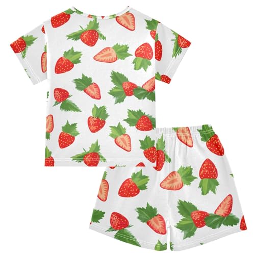 Strawberry Leaf White Pajama Set Short Sleeve Sleepwear Soft Pajamas Shorts Sets Cotton PJS 5Y2