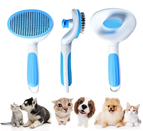 Cat Grooming Brush, Pets Slicker Brushes Dogs Self Clean Brush for Shedding One Button Removes Loose Undercoat Mats Tangled Hair Grooming Brush for Pet Massage-Self Cleaning (Blue) Cat Grooming Brush, Pets Slicker Brushes Dogs Self Clean Brush for Shedding One Button Removes Loose Undercoat Mats Tangled Hair Grooming Brush for Pet Massage-Self Cleaning (Blue)