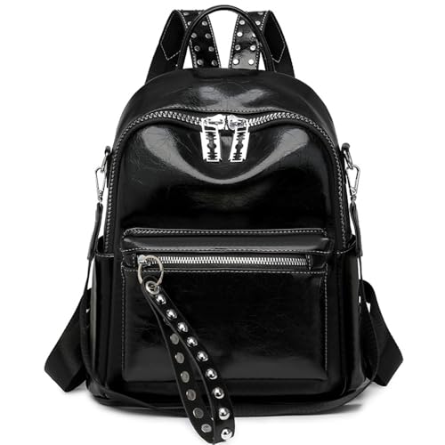 Image of Downupdown Women's Fashion Backpack with Rivet,Crossbody & Top Handle,Shiny Faux Leather Daypack for Casual,Travel&Nightlife-Black