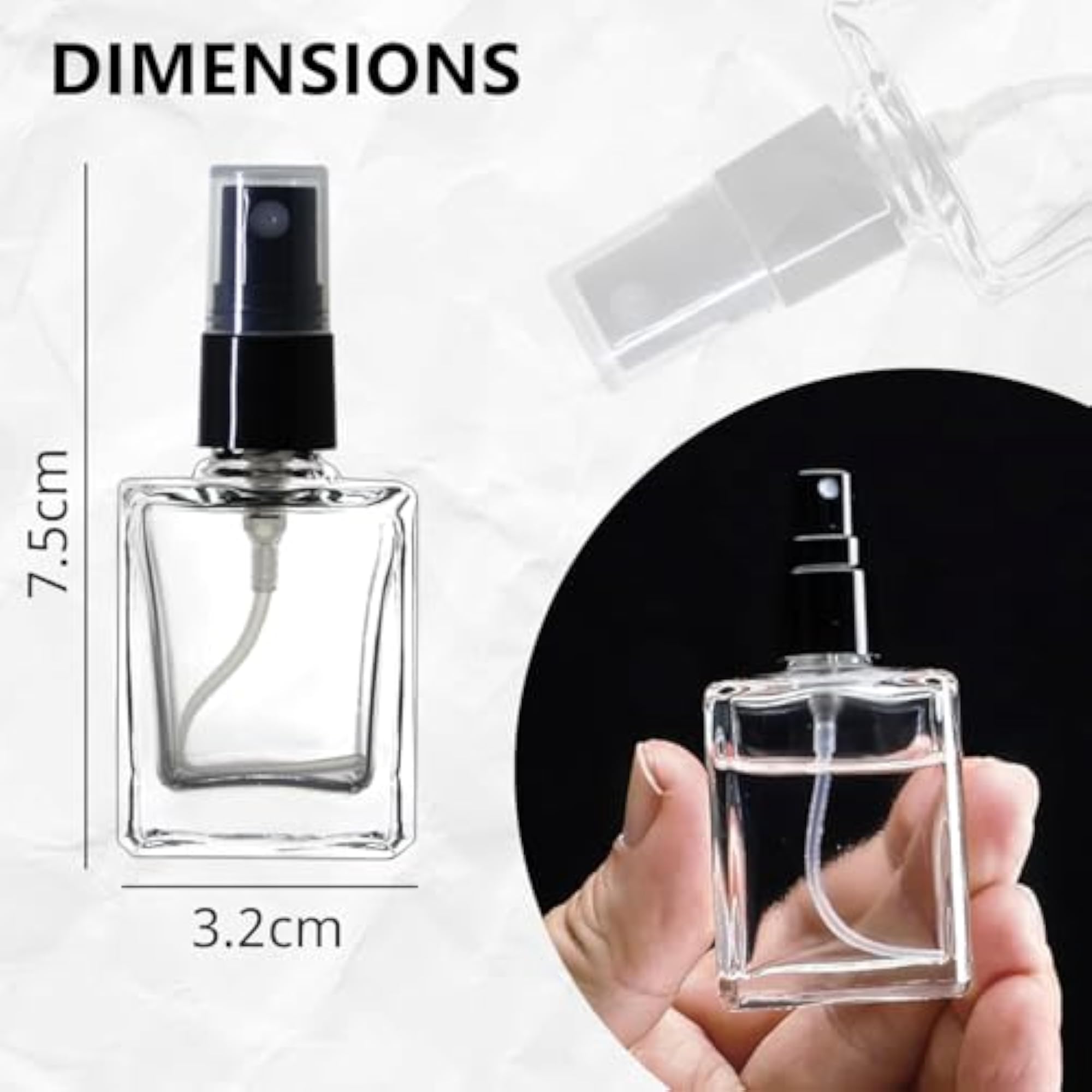 Refillable Perfume Clear Square Glass Bottles With Spray Pump
