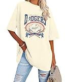 Baseball Shirts for Women Oversized Game Day Sports Fan Shirt Baseball Mama Casual Short Sleeve Tee Apricot