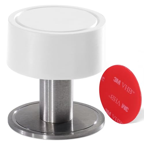 Door Stop - 1 Pack Door Stoppers for Floor with Noise Dampening Rubber 2-in-1 Self Adhesive Door stoppers for skirtings with 3M VHB or Screws Wall Mounted Door Stops Indoors White