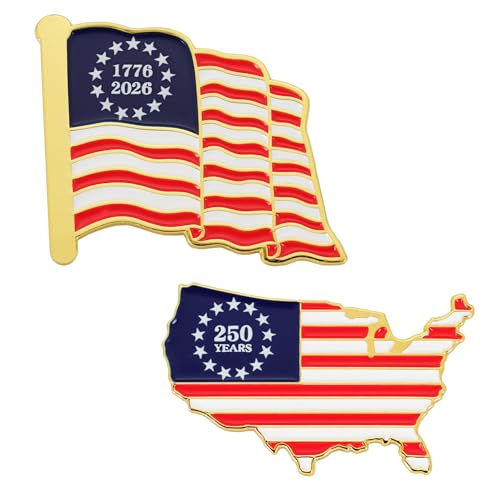 United States of America 250th Anniversary Pin Set (17762026) American Flag & USA Map Lapel Pins Patriotic Commemorative Brooch Set Independence Day Gift 4th of July Accessories