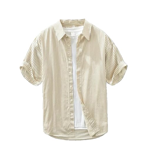 Chemises d'été à rayures homme en coton style japonais haut décontracté