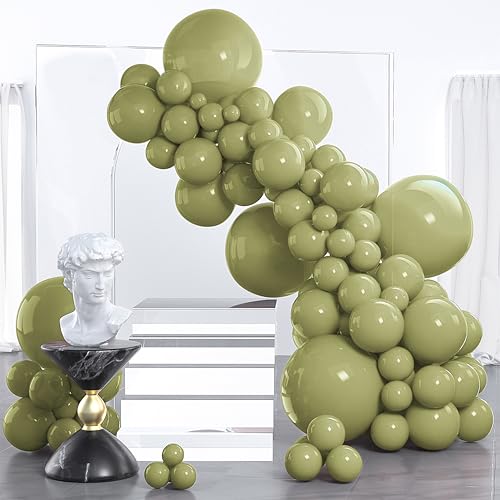 Image of PartyWoo Sage Green Balloons 130pcs Different Sizes of 18 12 10 5 Inch Olive Boho Green Latex Balloon Arch Kit for Wedding Birthday Dinosaur Jungle Golf Football Theme Party Decorations Green-F11