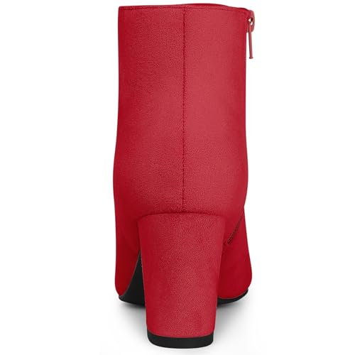 Allegra K Allegra K Women's Pointy Toe Side Zip Chunky Heels Red Ankle Boots 9 M US