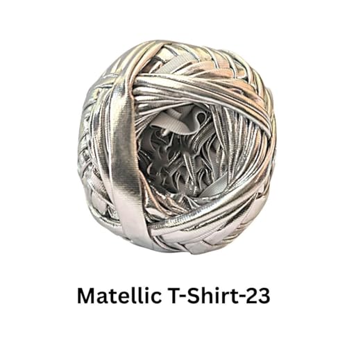 Image of VCR Shine Silver Metallic T-Shirt Yarn, 100 Grams, 100% Metallized Craft Yarn, Pack of 1 Yarn, Suitable for Handbags, Tote Bags and Sling Bags