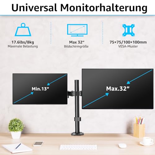 MOUNTUP Monitor Halterung 2 Monitore für 13-32 Zoll Flach&Curved Bildschirm – Ansicht 3