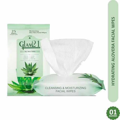 Image of Glam21 Facial Wipes | Super-Soft, Moisturizing & Refreshing | Effectively Cleans Dust, Dirt & Impurities | Gentle Daily Use Makeup Wipes | With Aloe Vera Extracts | 25 PCS