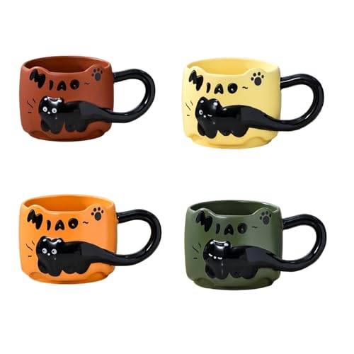 Taza GrandeTaza De Café De Cerámica Con Forma De Gato De 380 Ml, Con Asa De Cola De Gato, Ideal Para Recibir Invitados En Casa, Apilable Y Apta Para Café Con Leche, Bebidas Frías Y Calientes.
