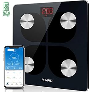 RENPHO USB Oplaadbare Bluetooth-lichaamsvetweegschaal, Hoge Precisie Digitale Badkamerweegschaal Smart BMI-schaal…