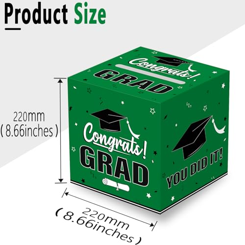 Image of Graduation Card Box 2026, Green Foldable Cardboard Card Box for Party, 2026 Graduation Party Decorations, Green Graduation box