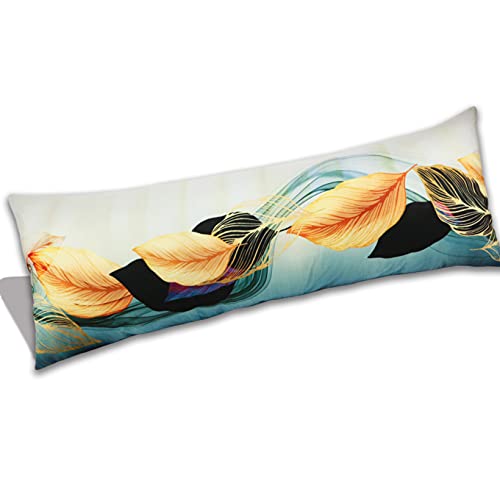 Body Pillowcase Bed Large Soft Body Pillow Covers Two-Side Printed 21x54 Long Backrest Cushion Pillow Protector Cover for Hair and Skin (Golden-Leaf)