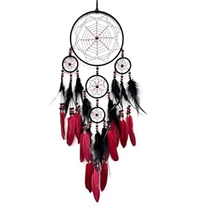 Red and Black Dream Catcher Large Dream Catchers Wall Decor Handmade Feather Dreamcatcher Wall Hanging Ornament for Bedroom Living Room Home Decor