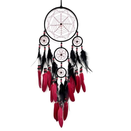Red and Black Dream Catcher Large Dream Catchers Wall Decor Handmade Feather Dreamcatcher Wall Hanging Ornament for Bedroom Living Room Home Decor