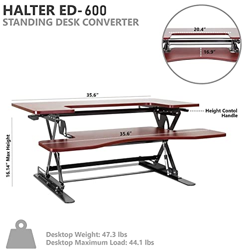 Halter Standing Desk Converter for Computer Laptop or Dual Monitor Adjustable Stand Up Desk for Home Office Sit Stand Desk Riser with Keyboard Tray Cherry 36 Inches - Thumbnail 2