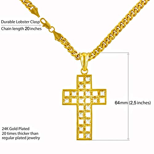 Lifetime Jewelry Large Cz Cross Necklaces For Men & Women 24K Real Gold Plated (Lattice Cross) #TOP2