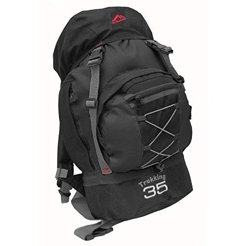 0035 - MOCHILA TREKKING 35 - PRETO COM FITA CINZA