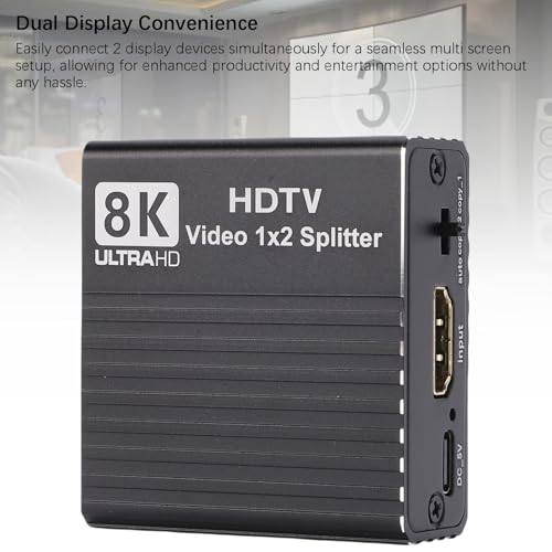 Bewinner Rozdzielacz Interfejsu Multimedialnego 8K HD 1 Wejście 2 Wyjścia, Obsługa HDMI 2.1 8K 60 Hz 4K 120 Hz 1080 P 240, EDID 3D, Podwójny Wyświetlacz do Kina Domowego do Gier