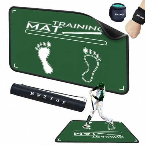 BWZYDY Baseball Batting Mat, Softball & Baseball Hitting Mat with Home Plate for Batter, Anti-Slip Batting Cage Mat W/Batting Stance Alignment Guide for Swing Pitching Training