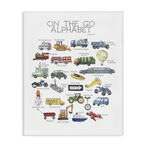 Image of Stupell Industries On The Go Transportation Alphabet, Designed by Dishique, 16 x 20, Canvas Wall Art