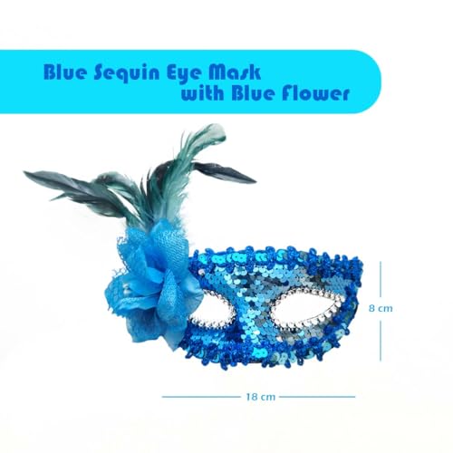 Image of Wanna Party Women's Blue Sequin Eye Mask with Flower for Masquerade Party,Fancy Dress Costume, New Year Party
