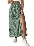seiveini Jupe Femme Été Longue avec Fendue Jupes à Fleurs Fluide Trapèze Chic Élégant Boho Skirts A Vert L