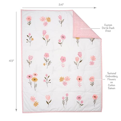 Image of Lambs & Ivy Little Garden 3-Piece Embroidered Floral Baby Crib Bedding Set