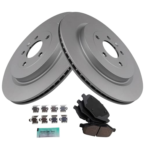 Image of TRQ Rear Brake Pad & Rotor Set Ceramic Coated Rotors Compatible with 2012 Lincoln MKS 2013-2014 MKT Ford Explorer Flex 2013-2019 Police Interceptor Sedan Taurus 2014-2018 Special Service Police Sedan
