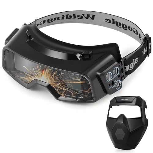CREWORKS Auto Darkening Welding Goggles, Safety Glasses for Men With Wide Shade 4/5-9/9-13, Eye Protection Mask Helmet for Grinding Plasma Cutting TIG MIG Arc, Black