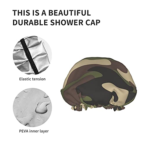 Camouflage Military Abstract Camo Shower Caps, Bath Cap For Men And Women Waterproof Double Layer Reusable Elastic Bath Caps Shower Cap For All Hair Lengths #TOP4