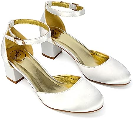 Womens Closed Toe Ankle Strap Comfort Block Low Heel Pumps Dress Party Evening Shoes (Ivory Satin, Numeric_9) | Image 3
