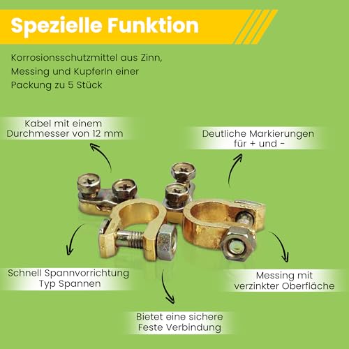 10er Set Offgridtec® Batteriepolklemmen Set Plus und Minus für Autobatterie Batterieanschlussklemmen