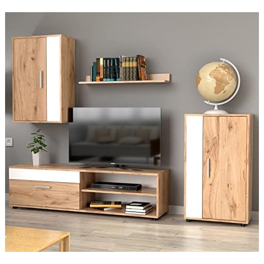 Home Heavenly® - Mueble salón Modular Bosco de 230 cm. Conjunto Completo Mueble TV + 2 vitrinas + Estante (Krenata-Blanco)