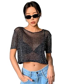 SheIn DAZY See Through Crop Mesh Top Without Bra, M1727920