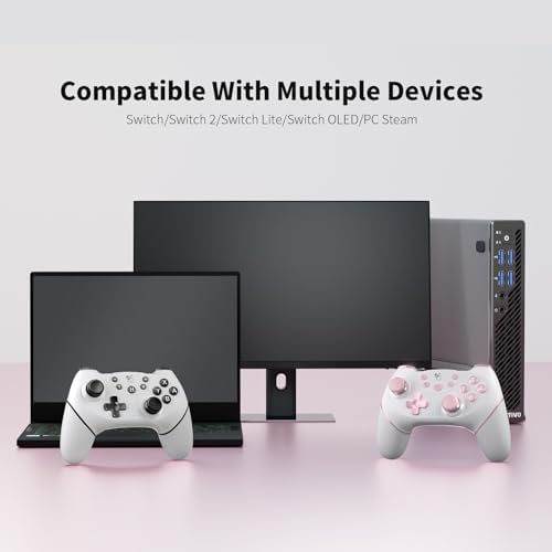 AceGamer Wireless Pro Controller for Nintendo Switch/Lite/OLED/Switch 2/PC, 2 pack, Hall Effect Joystick for Switch 2 Pro Controller with Wake-Up/Dual Vibration/Turbo/Ergonomic !(Pink&White) — view 6