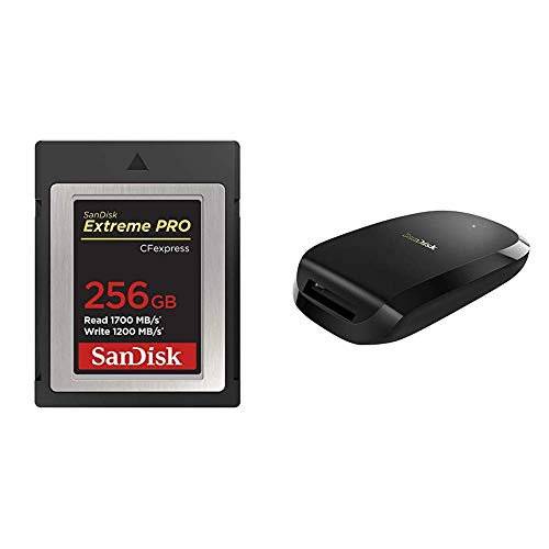 SanDisk 256GB Extreme PRO CFexpress Card Type B - SDCFE-256G-GN4IN with SanDisk Extreme PRO CFexpress Card Reader - SDDR-F451-GNGNN