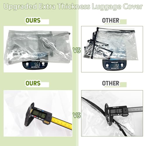 YSSPPOY Upgraded 3 Pieces Luggage Cover, 0.3mm Superior Thickness Clear Suitcase Covers for Luggage, 20\" 24\" 28\" PVC Luggage Covers for Suitcase Waterproof Dustproof Anti-scratch