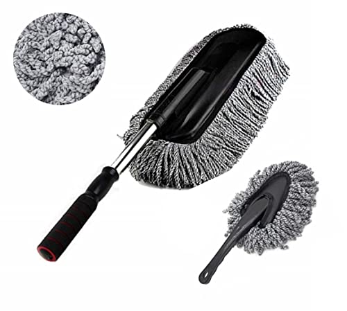 AZARIA Combo 2 PCS Soft Microfiber Car Cleaning Duster with Handle Car Cleaning Brush, Mini Car Duster Drill-Free for Exterior Dust Remover Car Window Cleaning Dusting Brushes Car Accessories Exterior