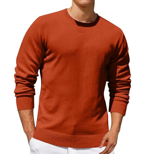 Crew Neck Sweater for Mens Long Sleeve Lightweight Knitting Cotton Sweaters Plain Slim Fit Fall Winter Warm Tops