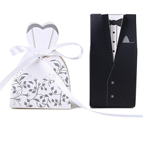 IGBBLOVE 100pcs Wedding Favor Candy Box Bride & Groom Dress Tuxedo Party Favo -Pack of 100
