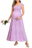 Purple Floral Maternity Dress Photoshoot Summer Sun Easter Pregnancy Baby Shower Spaghetti Straps Maxi Casual Dresses