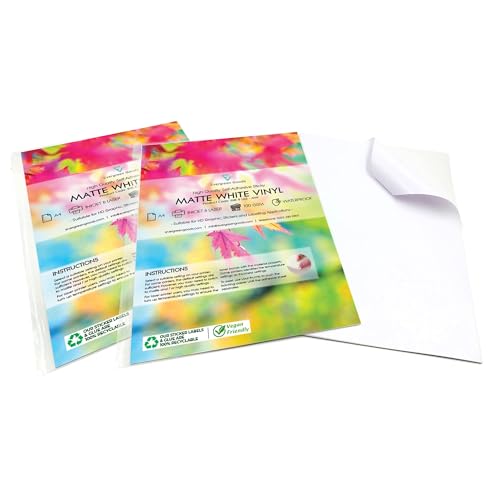 Evergreen Goods 20 Sheets A4 White Matte Vinyl Sticker Paper - Waterproof | Self-Adhesive | Inkjet & Laser Printable | Perfect for DIY Craft Projects | Product Label Printing | for Multipurpose Use