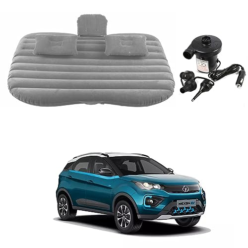 Image of Oshotto Multifunctional Car Travel Bed Mattress with Two Air Pillows, Car Air Pump Compatible with Tata Nexon ev (Grey)