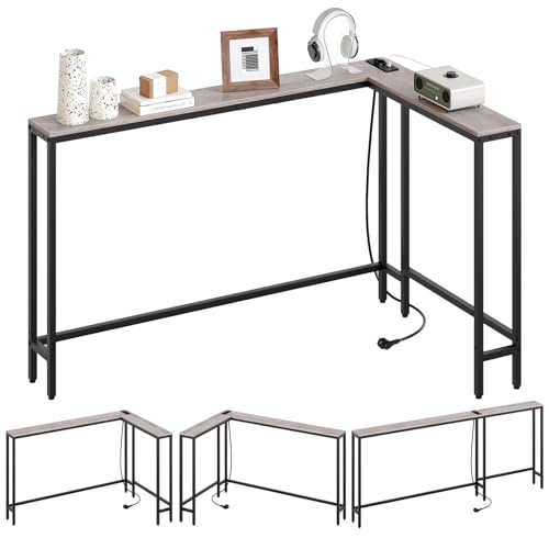 YATINEY Table Console, Bout de Canapé de 15 cm Long, Table d’Entrée avec 1 Prise et 2 Ports USB, pour Salon, Couloir, derrière Le canapé, 3 dispositions,...
