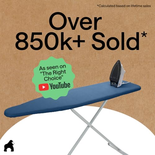 Image of GORILLA GRIP Ironing Board Cover, Silicone Coating, 400F Scorch and Stain Resistant with Thick Padding, Fits Over Standard Size Boards, Heavy Duty Hook and Loop Fastener Strap, Navy 15x54
