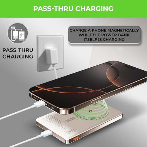 Image of UltraProlink 5000mAh Slimmest Wireless Magnetic Mag-Safe Power Bank| 22.5W Fast Charge Type C Port with PD-PPS Support |Charging for iPhone Series 16,15,14,13 | Made in India |TAN|Juice-Up Mag 4