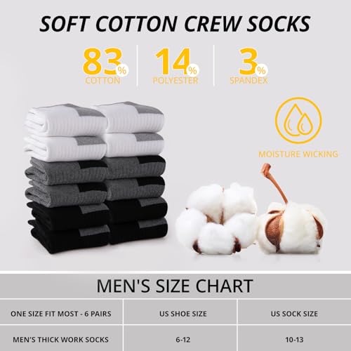 Heatuff Men's Cotton Cushion Crew Socks Athletic Running Moisture Wicking Thick Heavy Duty Work Boot Socks(6 Pairs)2