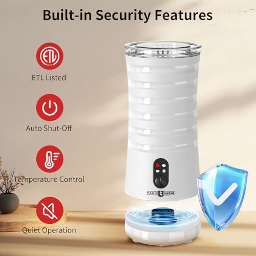Image of Milk Frother, Paris Rhone 4-in-1 Milk Steamer and Frother, Hot & Cold Foam Milk Warmer with Temperature Control, Auto Shut-Off Frothers for Coffee, Latte, Cappuccino, Macchiato